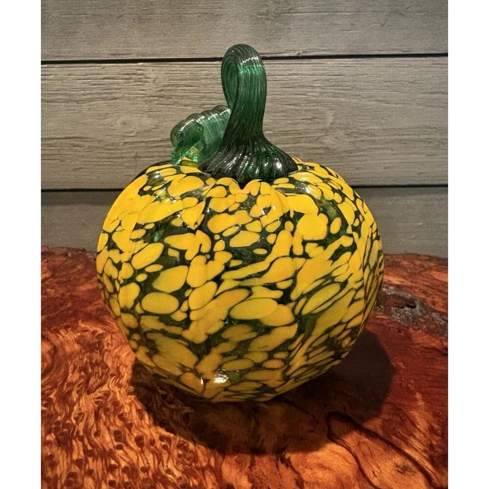 Hand Blown Art Glass Pumpkin Halloween Fall Decor Used